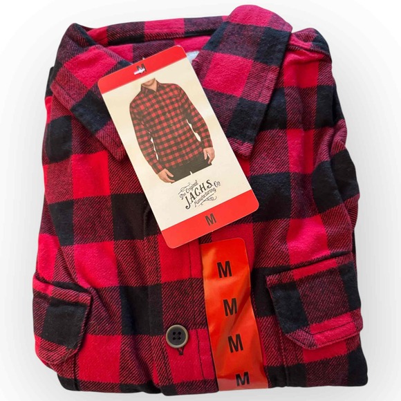 Jachs NWT Men’s Brawny Flannel Button Down Shirt, Red Plaid, Size Medium 0261M - Picture 3 of 5